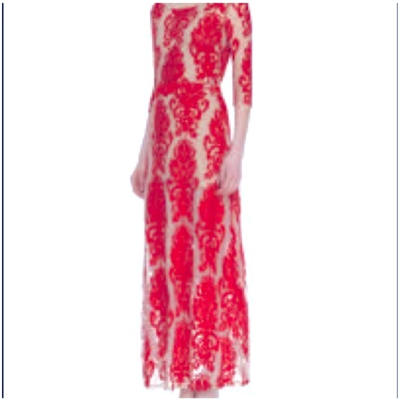 For Love and Lemons San Marcos Embroidered Lace Print Open Back Maxi Dress Red - Picture 2 of 10